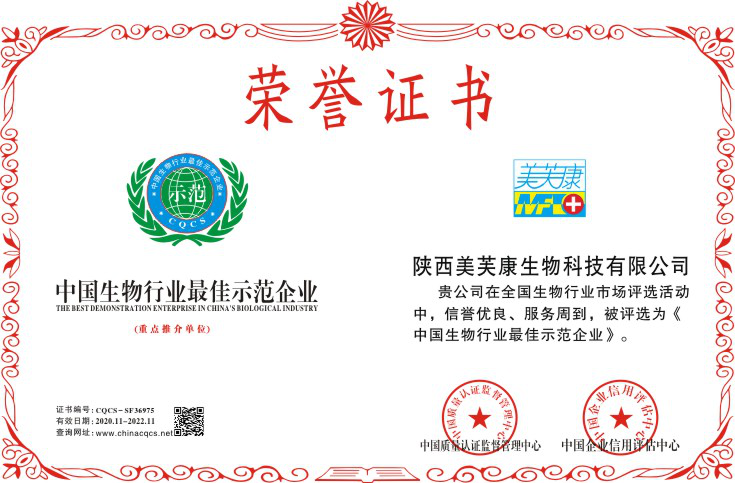 美芙康榮譽證書